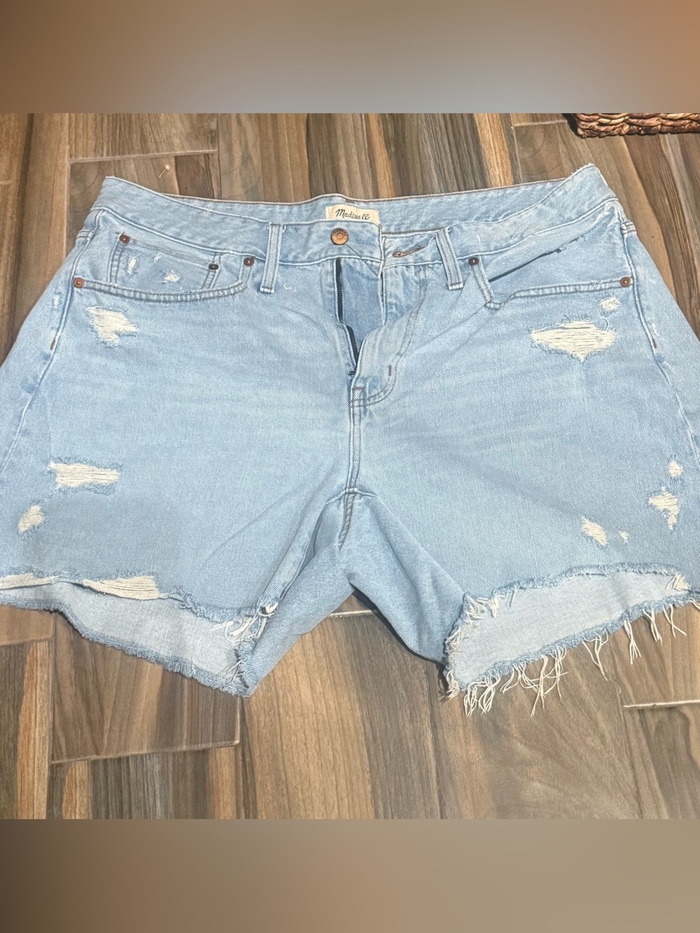 Madewell Light Wash Distressed Jean Cutoff Shorts